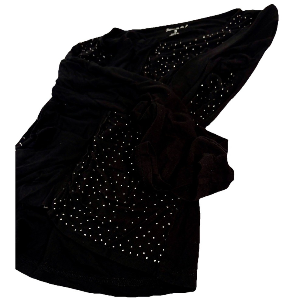 VTg Sunset Rd Black Rhinestone Zip Front Ruffle Blouse Small Whimsigoth Y2K - Picture 13 of 13